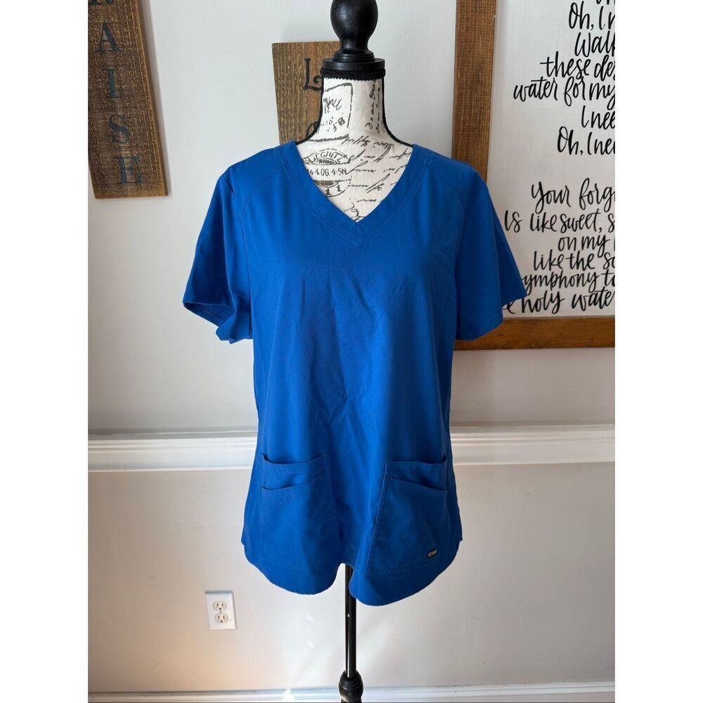 Grey's Anatomy by Barco Riley Women's V-Neck Medical Scrub Top Royal Blue Large